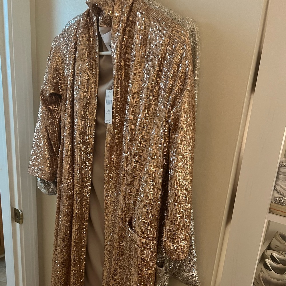 BB Dakota Anthropologie rose gold sequin duster